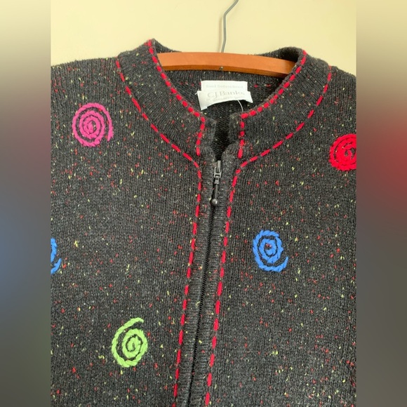 Christopher & Banks Cardigan Sweater Multicolor Hand Embroidered Swirls. - Picture 2 of 8